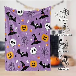 Custom Four Seasons Winter <strong>Halloween</strong> Knitted Flannel <strong>Blanket</strong> 150x200cm Anti-pilling Fluffy Cuddly Bats Pumpkins Skull Spider - Product Image 3