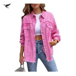 Camicette a Maniche Lunghe per Donne, Top in Jeans, Giacca Strappata con Fori per Signore - Product Image 2