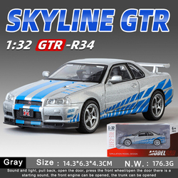 Coche de Metal Fundido a Presión 1:32 <span class=keywords><strong>Nissan</strong></span> Skyline <span class=keywords><strong>GTR</strong></span> con Sonido, Luces, Puertas Abribles y Función de Retroceso, Modelo de Aleación para Exhibición, Regalo para Niños - Product Image 6