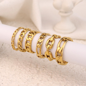 Minimalist <strong>Thick</strong> Link Chain <strong>Ring</strong> Men Women Jewelry Stainless Steel 18K Gold Plated Waterproof Miami Cuban Link Chain Band <strong>Ring</strong> - Product Image 1
