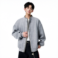 Han Lu |   Blazer en polyester texturé sans col avec fermeture éclair, style deux pièces, pour homme, automne, style preppy rétro