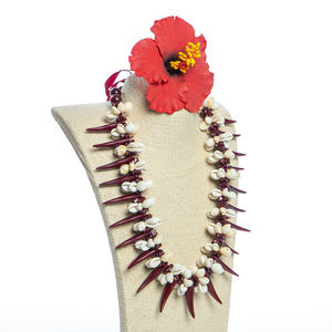 سامون خمر مارون طبيعي مونغو عتيق أنواب أكريليك أسنان Ula Nifo Lei قلادة سلسلة حبلا - Product Image 3