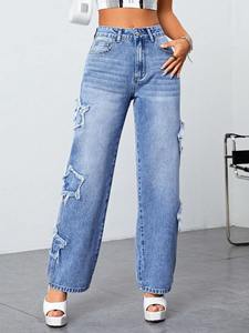 Jeans Star del commercio estero nuovo foro indipendente da donna <span class=keywords><strong>pantaloni</strong></span> dritti a vita alta Jeans lavati. - Product Image 6