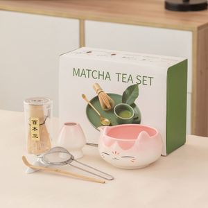 Juego de Tazas de Cerámica para Matcha con Diseño de Gato, Estilo Japonés, Cinco Piezas, Color Blanco, con Soporte para Batidor de Té, Personalizable, Venta al Por Mayor - Product Image 3