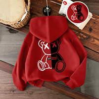 Sweat à capuche décontracté et chaud pour garçons, motif ours de dessin animé à yeux noirs et blancs, imprimé au dos, idéal pour l'hiver, personnalisable