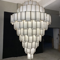 Lustre de style chinois pour salon, lampe suspendue en verre à LED à intensité variable, 3500K blanc chaud, angle de faisceau de 360°, pour loft à deux étages