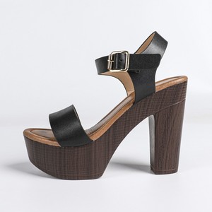 Sandales à plateforme peep toe avec bride cheville, talon bloc, talon haut, tendance mode femme, couleur unie, semelle extérieure en bois, doublure en PU - Product Image 5