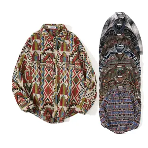 Jacket New Stylish Mens Woollen Shirts Casual Jacket with Vintage and Ethnic Style Jacquard Weave Fall Outer Shirt Jackets