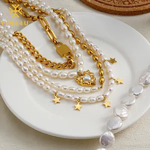 Collar de perlas de agua dulce de acero inoxidable Chapado en Pvd joyería libre de deslustre de moda en stock al por mayor