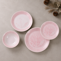 Ensemble d'assiettes en grès céramique Vaisselle 4 pièces Chargeur de plats de service avec assiettes latérales de 8 pouces de couleur rose pour un usage domestique quotidien