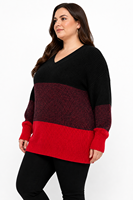 Pull en tricot pour femme avec logo personnalisé, col en V, manches longues, color block, décontracté, mode hiver, polyester, usine OEM & ODM
