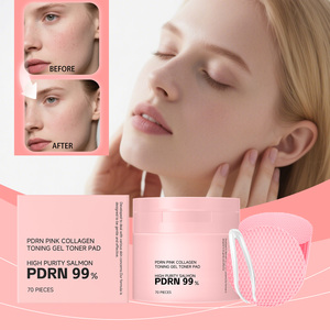 Almohadillas de gel tonificante de colágeno rosa hidratantes y humectantes, almohadillas de algodón redondas para limpieza facial y desmaquillante, 70 piezas - Product Image 2