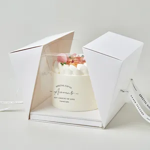 Cajas de plástico transparente para pastel de mousse de 6 pulgadas y 8 pulgadas, hechas a mano con crema de tiramisú premium, caja para pastel de cumpleaños
