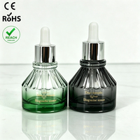 Botol Kaca Kosong Mewah Bentuk Bulat 30ml 1oz untuk Serum Wajah, Rambut Tubuh, Jenggot, Perawatan Kulit, Minyak Esensial, Dilengkapi Pipet