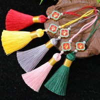 Nœuds chinois décoratifs bicolores, pendentifs à pompons trèfle à quatre feuilles, caractères 'Fu', Nouvel An, 13,5 cm, marque-pages suspendus, clés USB