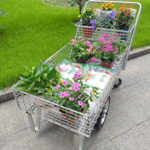 Chariot carré traditionnel de camion de chariot à fleurs en métal de modèle pour l'état de plancher d'utilisation de centre de jardin - Product Image 1