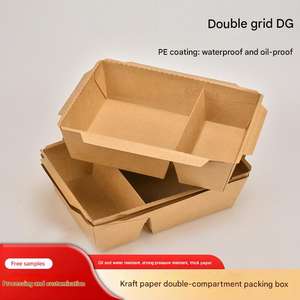 Factory Disposable 2 Compartment <b>Brown</b> Kraft Paper Meal Tray with Lid for Food Packaging Lunch <b>Box</b> Takeout Container - Product Image 5
