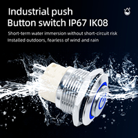 Interrupteur à bouton-poussoir en acier inoxydable HS 19 mm, étanche IP67, avec anneau lumineux LED et symbole d'alimentation, à actionnement momentané ou à enclenchement, borne à vis