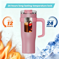 Gobelet isotherme sous vide en acier inoxydable thermolaqué de 40 oz (1200 ml) avec poignée et couvercle à paille, anti-transpiration, pour café de voyage, vente en gros OEM