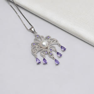 Collier pour femme en argent S925, accessoire de bricolage, style vintage, avec 6-7 perles, semi-fini, avec pendentif en dentelle, bijoux fins - 797 - Product Image 4