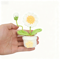 Mini plante en pot en polyester fait main, fleur rose au crochet, bonsaï en fil tricoté, cadeau créatif pour Noël, Pâques, la Saint-Valentin