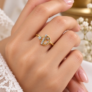 Bague pour femme en or jaune pur 22 carats |   Or 916 marqué d'un sceau |   Design étoile et lune avec accents en pierre |   Bijoux fins - Product Image 6
