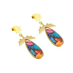 Meilleure vente Mohave Mix Oyster Copper Kingman Turquoise 925 Sterling Solid Silver 18k Gold Plated Drop Dainty Boucles d'oreilles pour les femmes - Product Image 1