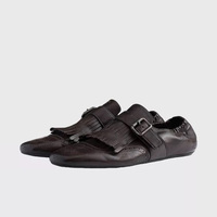 Mocassins plats sculptés pour femmes, style britannique, en cuir véritable, rétro, à bout carré, légers, à enfiler, nouvelle collection 2025