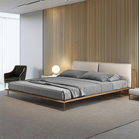 Lit double design nordique-italien post-moderne, style contemporain, panneau en bois massif, minimaliste moderne, confortable, chambre à coucher en acier