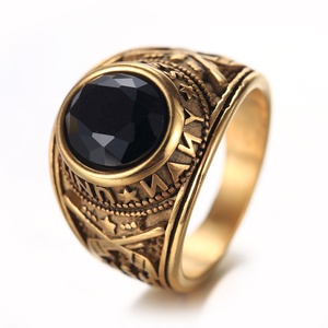 Gioielli di moda personalizzati placcati in oro con doppia pistola in acciaio inossidabile <span class=keywords><strong>diamante</strong></span> <span class=keywords><strong>rosso</strong></span> anello della marina militare - Product Image 4