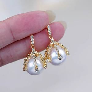 อุปกรณ์ทำเครื่องประดับมุก DIY ต่างหูเงินแท้ S925 พร้อมลูกปัดกลมขนาด 11-14 มม. ถาดใส่ต่างหูเปล่า เครื่องประดับเงินแฟชั่น - Product Image 1