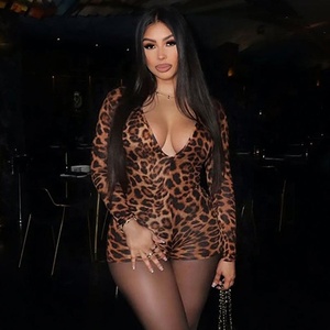 Nuova Tendenza: <span class=keywords><strong>Tuta</strong></span> Sexy da <span class=keywords><strong>Donna</strong></span> con Stampa <span class=keywords><strong>Leopardata</strong></span>, Scollatura Profonda a V, Aderente - Product Image 3