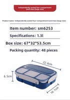 AHLE1100/Boîte à bento rectangulaire simple en plastique, 4 compartiments, compatible micro-ondes, boîte à lunch pour étudiants avec sac isotherme, sans BPA