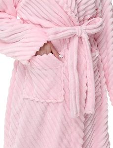 Accappatoio da Donna Super Morbido e Confortevole in <span class=keywords><strong>Pile</strong></span> <span class=keywords><strong>Rosa</strong></span>, Elegante e Semplice, Lungo <span class=keywords><strong>Pigiama</strong></span> in Peluche per Camera da Letto e Soggiorno - Product Image 5