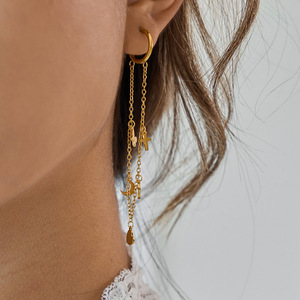 Butterfly Tassel Pendant Earrings With Star Moon Charms Stainless Steel Gift Jewelry - Product Image 2