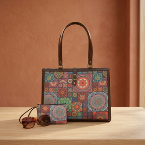 Custom Luxury Structured Tote Bag Jaipur Geometric Canvas Print <b>Handbag</b> Cotton <b>Handle</b> Traditional Ethnic Purse Women Zipper - Product Image 4