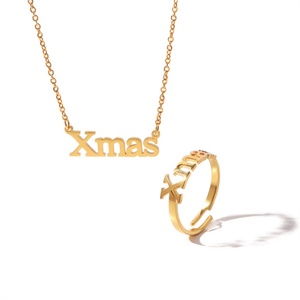 Ensemble de bijoux de Noël en gros plaqué or avec lettres pour femmes - Product Image 1
