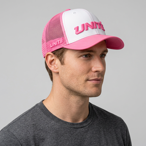 Casquette Trucker Rose et Blanche à 6 Panneaux, Respirante, Imperméable, Dos en Maille, Réglable avec Logo Lettres en Relief 3D - Product Image 3