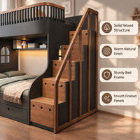 Lit superposé en bois massif avec escalier de rangement, lit mezzanine double, lit superposé personnalisé pour chambre à coucher avec tiroirs et barrière de sécurité