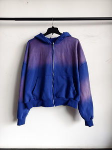 Sweatshirts vintage dégradés avec fermeture éclair pour hommes 100% coton tricoté à capuche coupe ample poids lourd lavé Technique Hoodies - Product Image 3