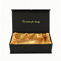 Boîte cadeau de luxe personnalisée noire et blanche pour perruque, brosse à cheveux, extensions, avec section magnétique et doublure en satin