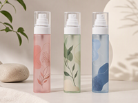 Flacon pulvérisateur carré PET 80 ml à brume fine, imprimé floral abstrait, vide, pour cosmétiques, spray fixateur, portable, voyage, plastique, parfum