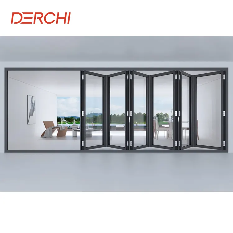 Residential project Outdoor Thermal Break Slide Bi Folding Door Aluminum Glass Accordion Doors for balcony patio