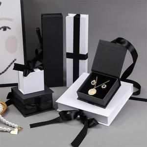 Flip up Modern Rectangle Jewelry <b>Flat</b> <b>Box</b> Magnetic Rigid Paper Storage <b>Box</b> with Ribbon - Product Image 4