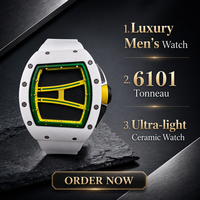 Montre haut de gamme pour homme 6101 en céramique blanche, mouvement à remontage manuel, cadran squelette transparent, montre de sport et d'affaires