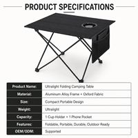 Table de camping pliante ultralégère, compacte et portable, avec plateau en tissu Oxford, pour la plage, la pêche, les pique-niques, avec porte-gobelets, mobilier d'extérieur