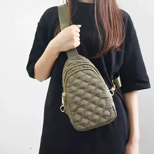 High Quality Nylon Quilted Phone Bag Lightweight Chest Bag Sling Bag Women Crossbody