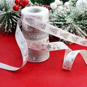 White Christmas Shimmer 1.6cm 10 Yards Silver Grosgrain Ribbon for Holiday Event Styling & Home Decor - Product Image 1