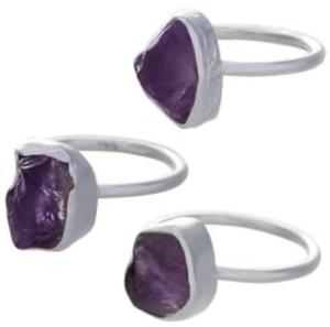 Amatista natural Piedra preciosa en bruto Joyería de plata esterlina Anillos en bruto Anillo de amatista en bruto Anillo de cristal sin cortar orgánico Púrpura - Product Image 1