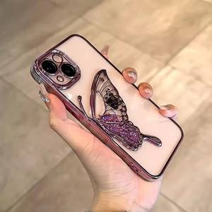 Per <span class=keywords><strong>cover</strong></span> posteriore di lusso <span class=keywords><strong>iphone</strong></span> 15 14 13 <span class=keywords><strong>12</strong></span> 14 <span class=keywords><strong>pro</strong></span> plus max farfalla placcato sabbie mobili cassa del telefono con fotocamera proteggere - Product Image 5